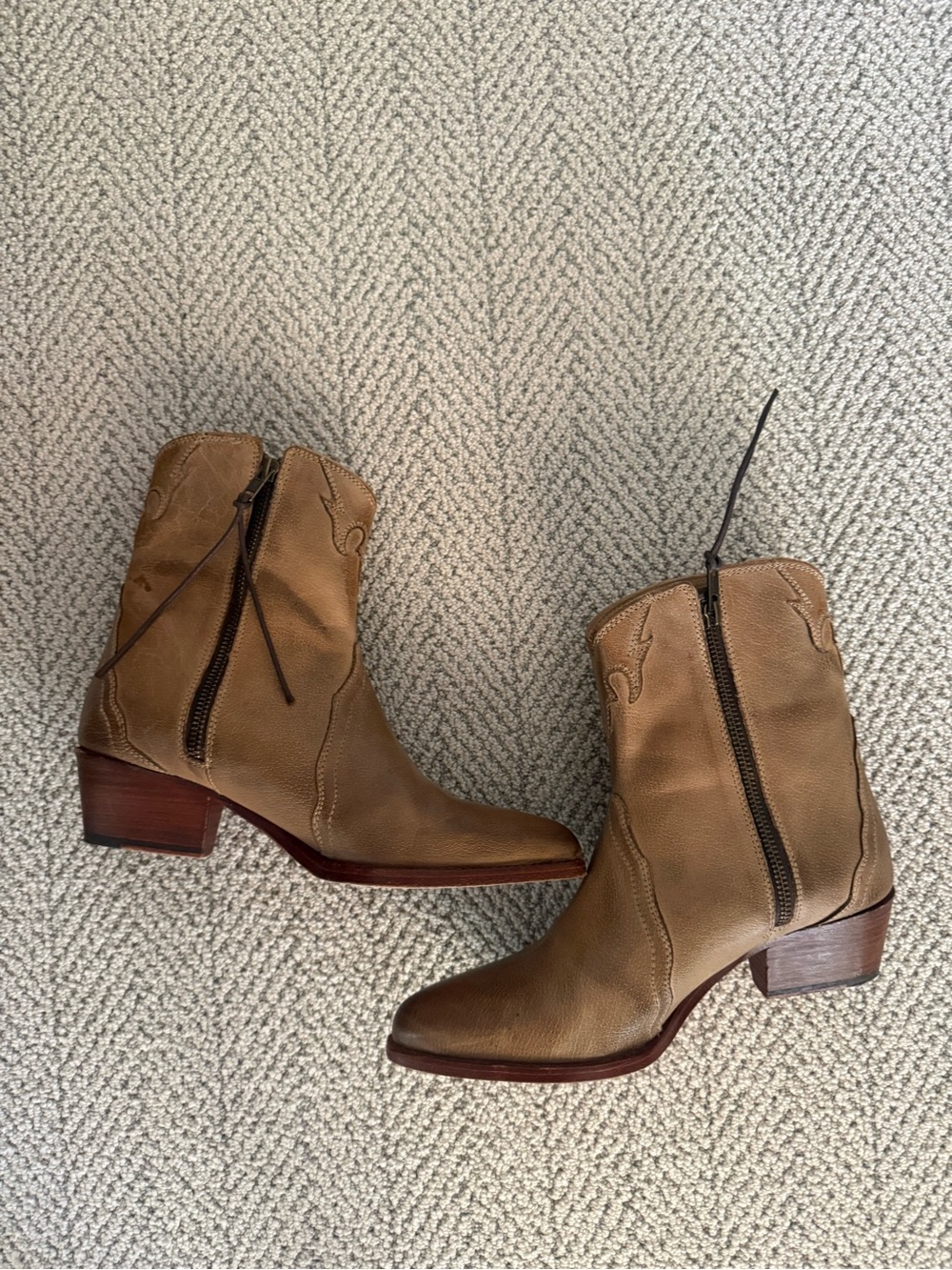 Free People Tan Leather Western Ankle Boots